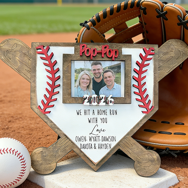 Personalized Baseball Home Plate Photo Frame with Custom Message for Family Memories