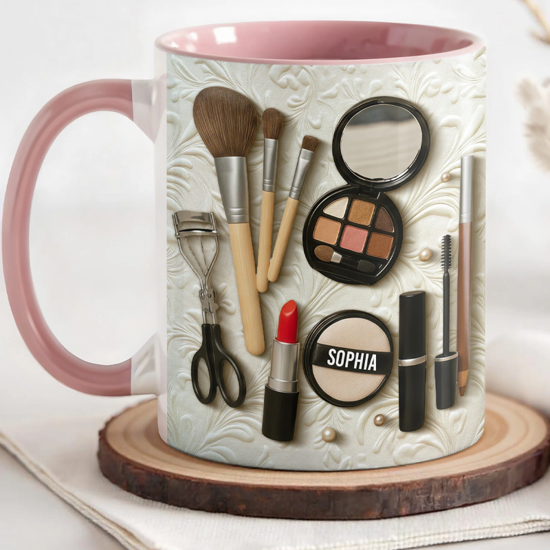 Personalized Capture the Beauty of Your Everyday Look Featuring Essential Makeup Tools Custom Accent Mug Gift for Makeup Lovers