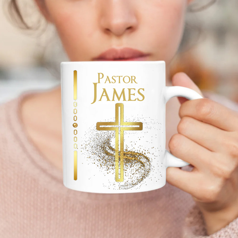 Personalized Cross Ceramic Mug Gift for Pastor Clergy Preacher & Ministers Custom Coffee Cup with Name Pastor Appreciation Retirement Anniversary Gift