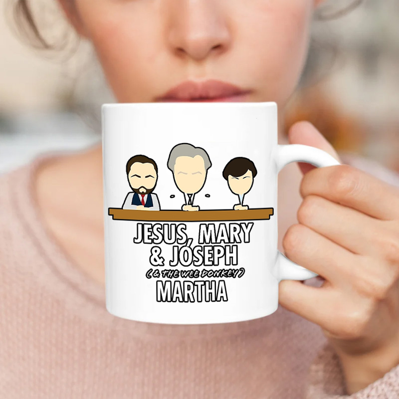 Personalized Jesus Mary Joseph & the Wee Donkey Ceramic Mug with Name Custom Coffee Cup Jesu Coffee Mug Jesus Gift Funny Christian Gift Religious Gift