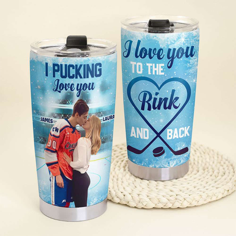 Personalized "I Pucking Love You" Ice Hockey Tumbler with Custom Photo for Couples and Ice Hockey Fans
