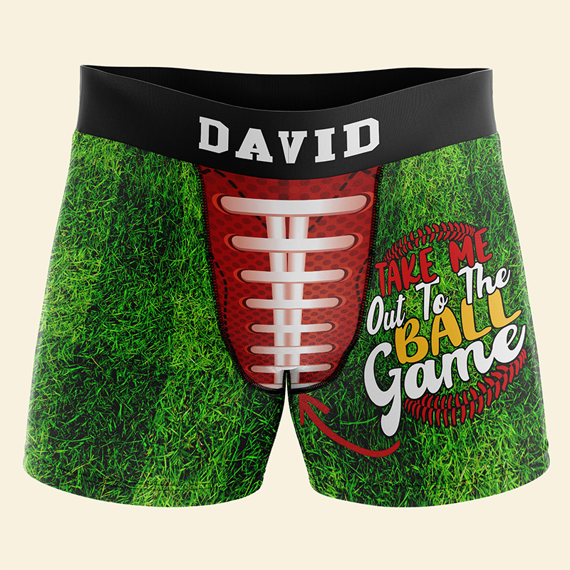 Personalized Football Boxers "Take Me Out to the Ball Game" with Custom Name and Fun Design for Sports Fans Valentine's Day Gift for Men