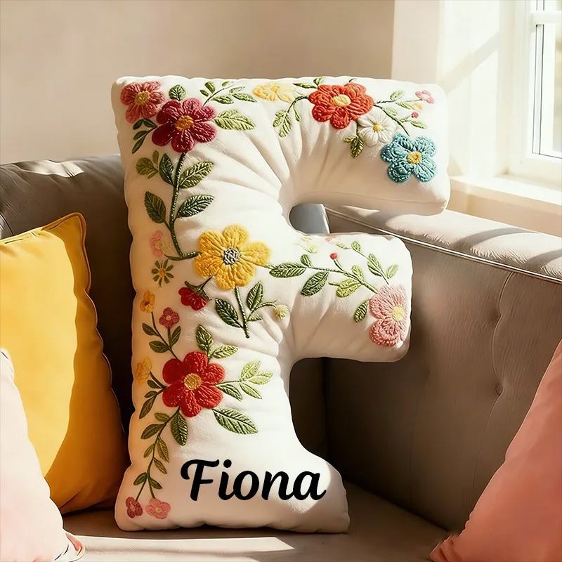 Personalized Letter Pillow with Name Graphic 3D Print Floral Design Custom Double Sided Pillow Gift for Kids Gardening Lovers Gift