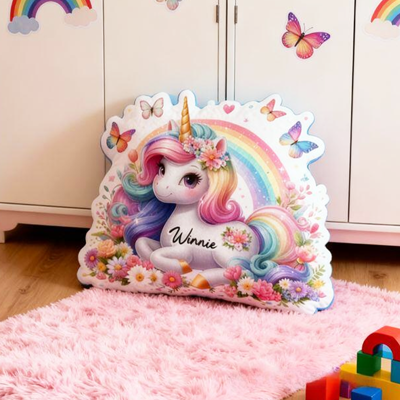 Personalized Dream Horse and Rainbow with Name Graphic 3D Print Pillow Christmas Gift for Kids or Baby Birthday Gift