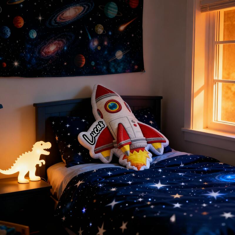 Personalized Rocket with Name Graphic 3D Print Pillow Christmas Gift for Kids or Baby Birthday Gifts