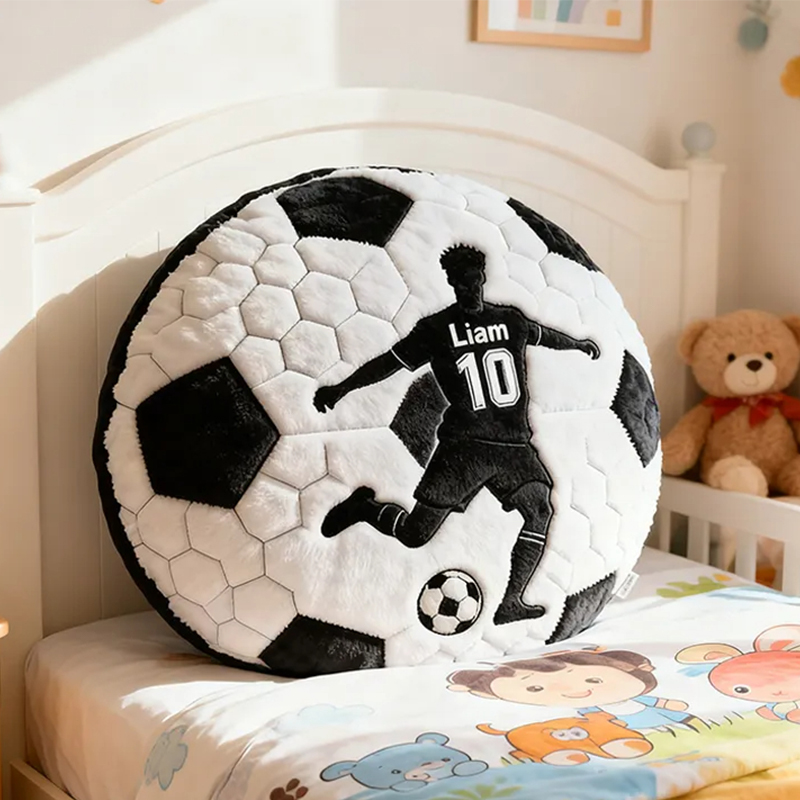 Personalized Soccer Pillow with Custom Name and Player Silhouette for Kids and Fans