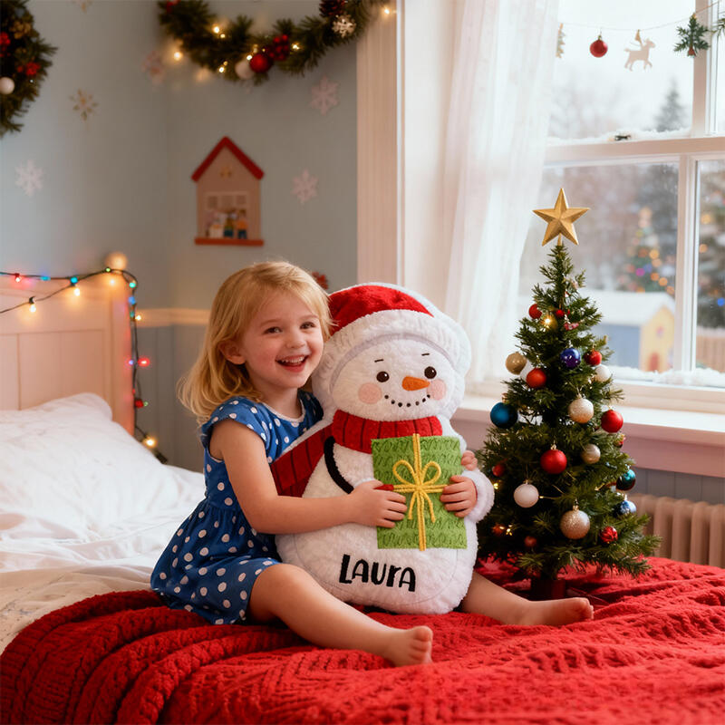 Personalized Cute Christmas Snowman with Name Graphic 3D Print Pillow Christmas Gift for Kids or Baby Birthday Gifts
