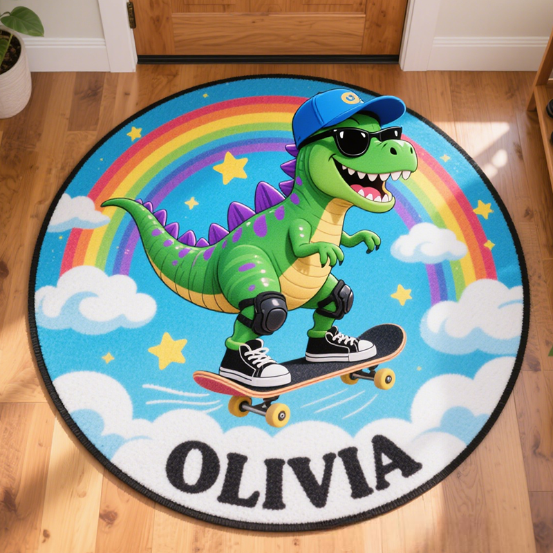 Personalized Dinosaur with Name Soft Rug Christmas Gift for Kids Rug Birthday Gifts for Kid