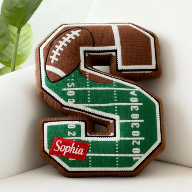 Personalized Football Field Initial Pillow with Custom Name for Kids and Sports Fans