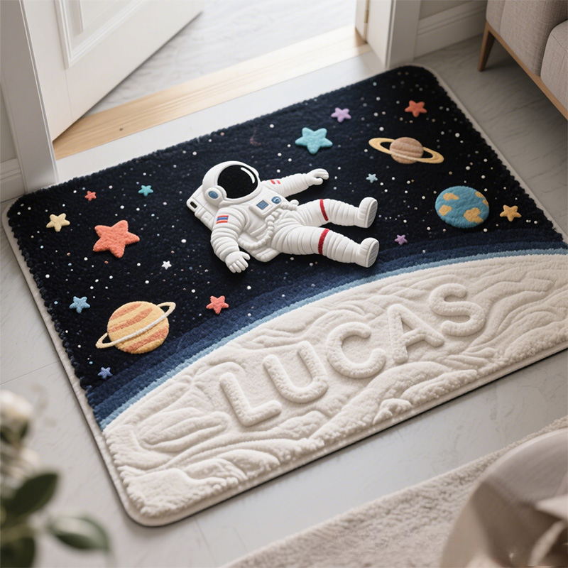 Personalized Cartoon Astronaut with Name Soft Rug Christmas Gift for Kids Rug Birthday Gifts for Kids
