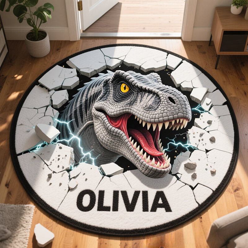 Personalized Cartoon Kids Dinosaur with Name Soft Rug Christmas Gift for Kids Rug Birthday Gifts for Kids
