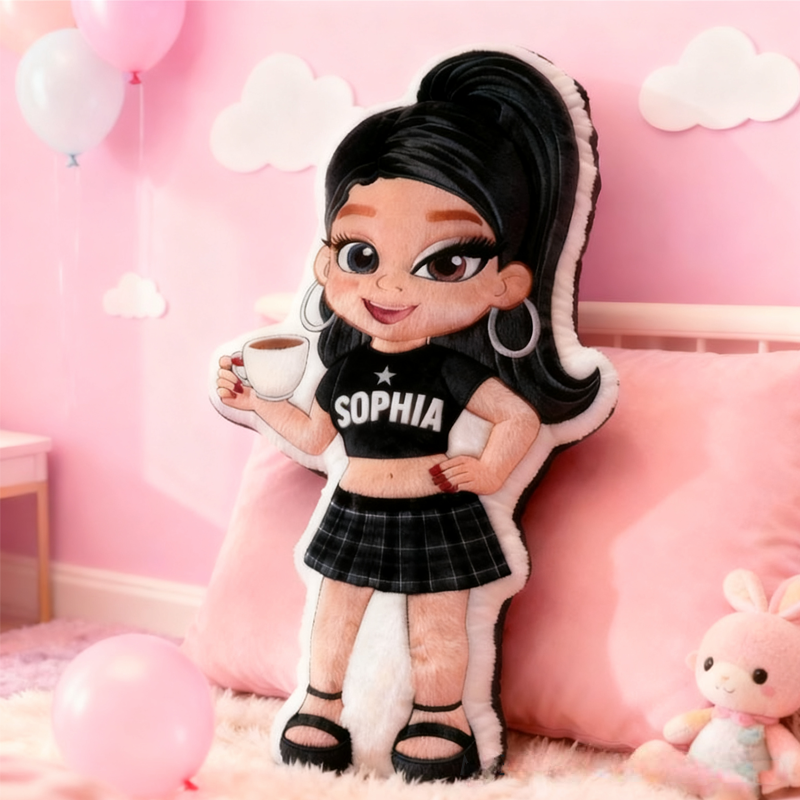 Personalized Y2K Girl with Name Graphic 3D Print Pillow Christmas Gift for Kids Birthday Gift
