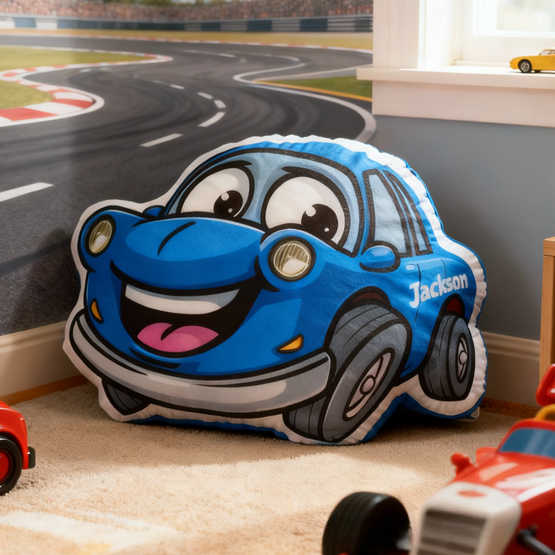 Personalized Cartoon Cars with Name Graphic 3D Print Pillow Christmas Gift for Kids Birthday Gift