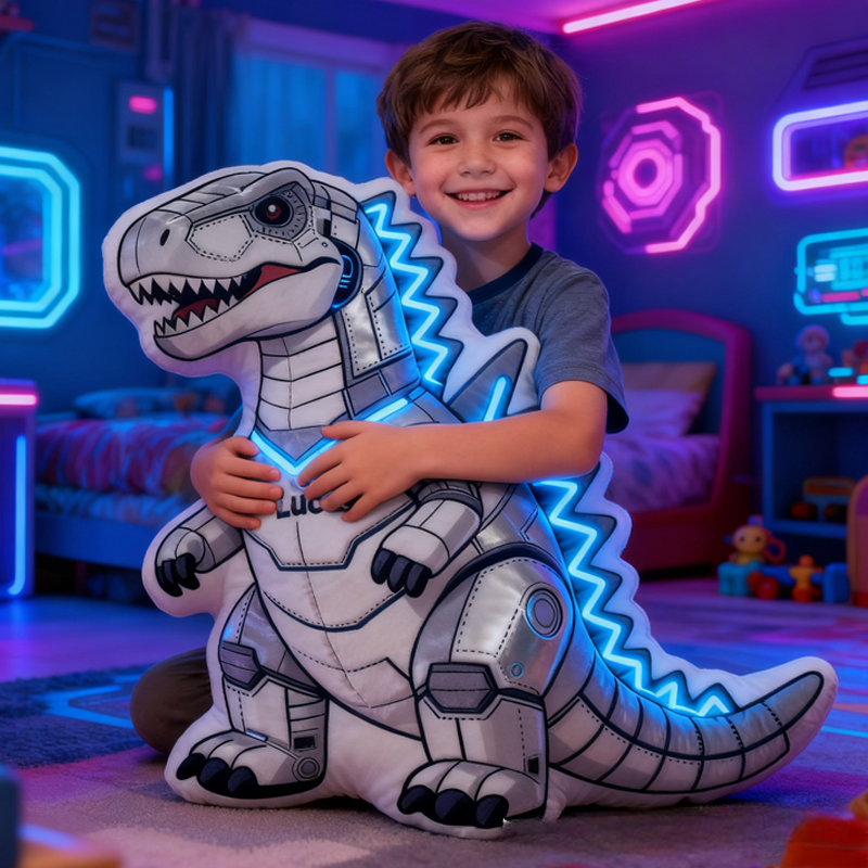 Personalized Shiny Dinosaur with Name Graphic 3D Print Pillow Christmas Gift for Kids Birthday Gift