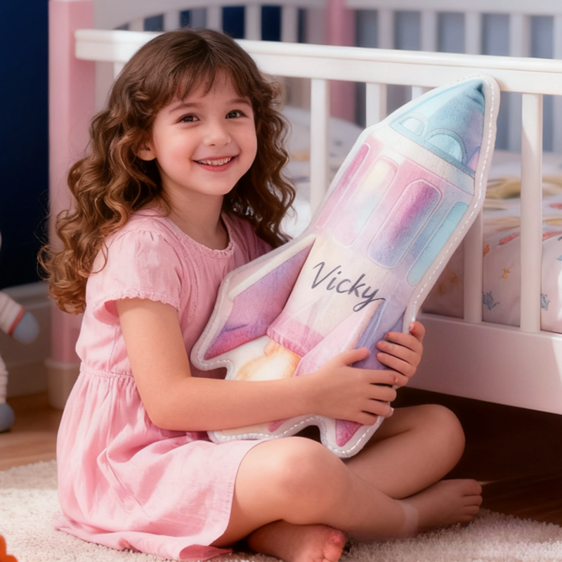 Personalized Rocket with Name Graphic 3D Print Pillow Christmas Gift for Kids Birthday Gift