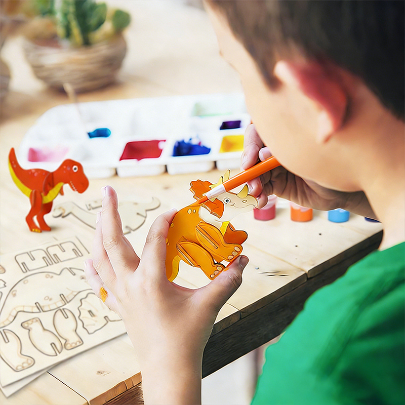Personalized DIY Wooden 3D Dinosaur Puzzle Kit for Kids Creative Coloring with Markers Included
