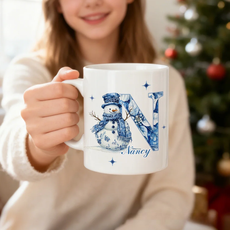 Personalized Toile De Jouy Snowman Santa Claus Nutcracker 11 oz 15 oz Ceramic Mug with Name Christmas Gift 