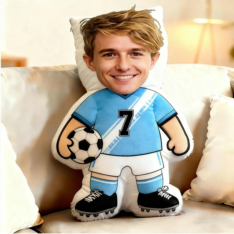 Personalized Soccer Player Pillow with Custom Face and Jersey Number