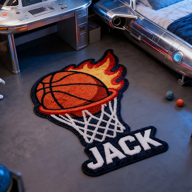 Personalized Slam Dunk Basketball Rug with Custom Name for Fans for Sports Lovers