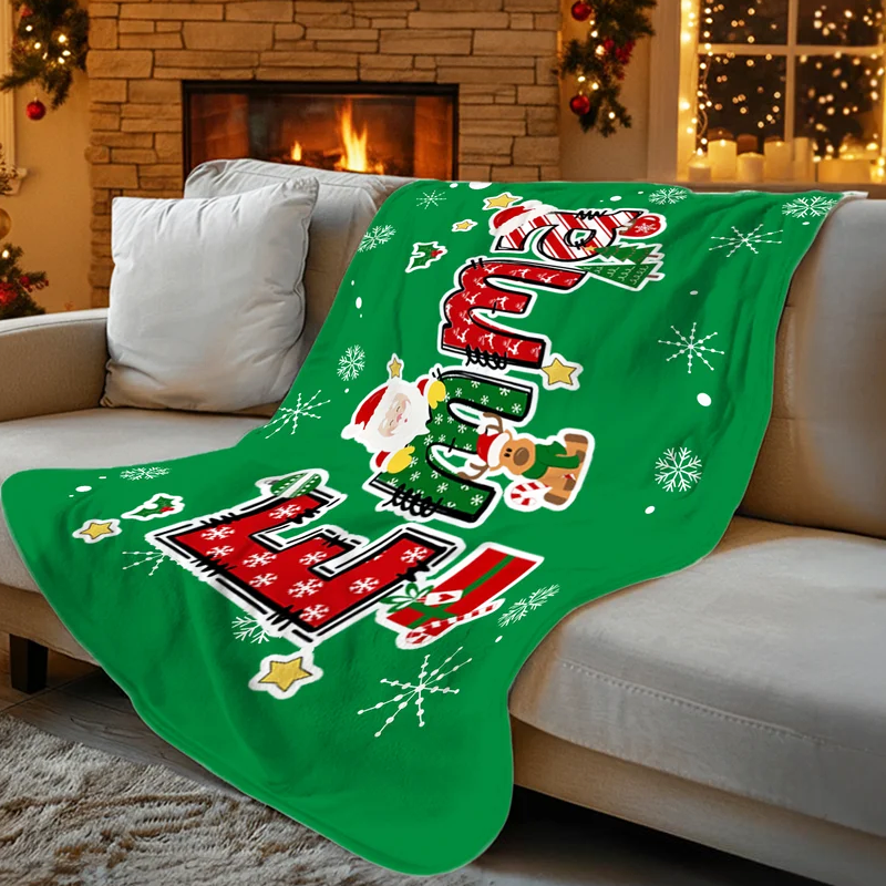 Personalized Christmas Reindeer Santa Claus Christmas Name Soft Throw Blanket Home Decor Christmas Party Gift 