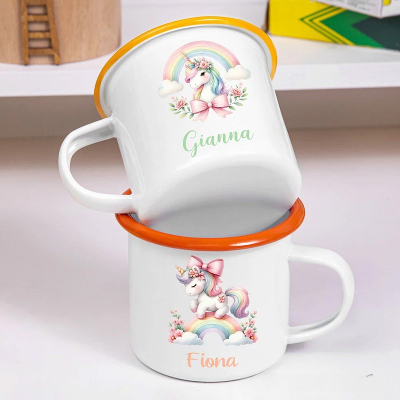 Personalized Multicolor Rainbow Dream Horse 12oz Enamel Mug with Name Birthday Gift 