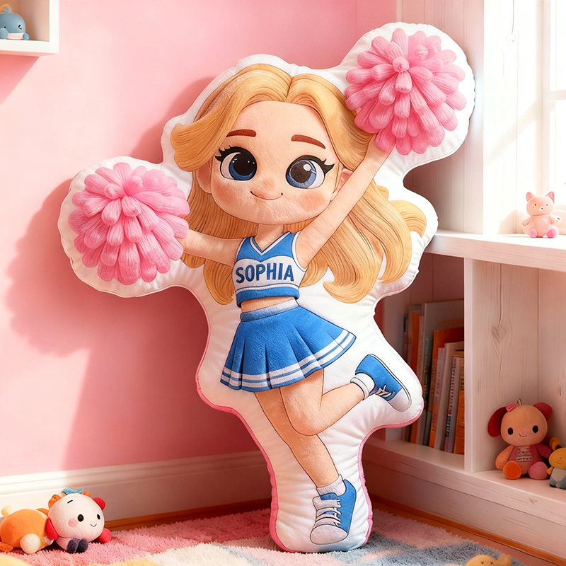 Personalized Adorable Cheerleading Pillow with Name and Outfit Design for Kids