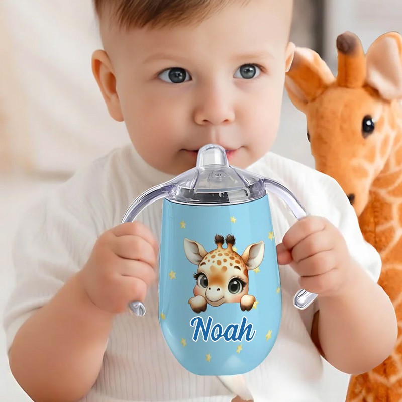 Personalized Cute Dream Horse Bear Animal 10 oz Insulated Sippy Cup with Name and Handle Baby Shower Birthday Gift for Toddler Kid