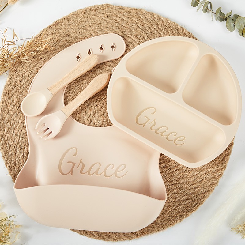 Personalized Silicone Weaning Set Cartoon Weaning Set for Baby Feeding Set with Name Eco Friendly Baby Plate Baby Shower Gift