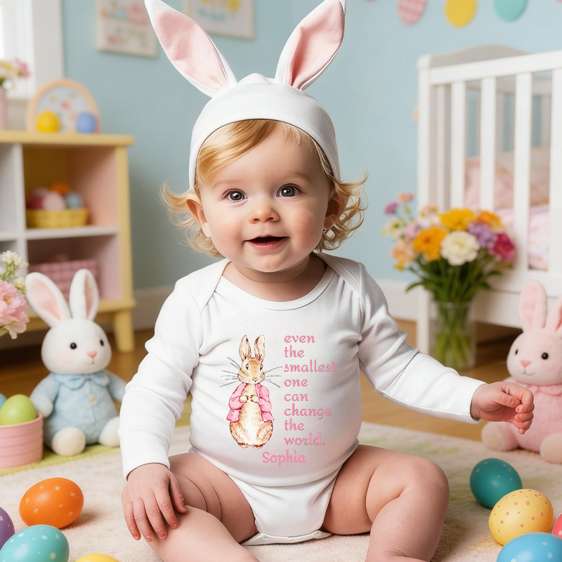Personalized Easter Bunny Quote Custom Name Cute Infant Outfit Soft Cotton Spring Gift for Newborn Baby Girl Holiday Celebration Baby Bodysuit