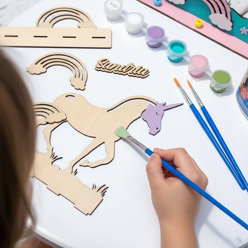 Personalized DIY Unicorn Craft Kit for Kids Custom Name Plaque Paints and Yarn for Creative Fun DIY Wood Macrame Paint Set