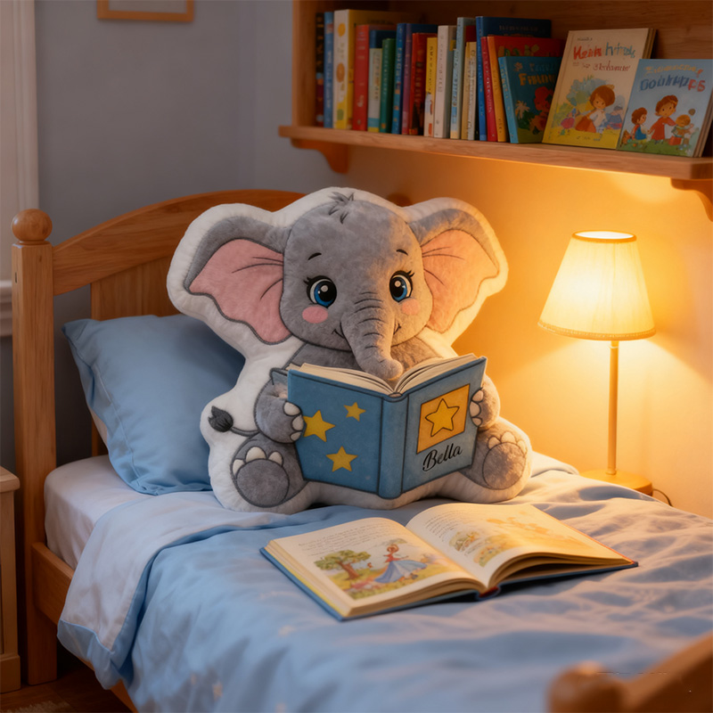 Personalized Reading Elephant Throw Pillow Graphic 3D Print Animal Pillow with Name for Kids Boys Girls Book Lover Gifts Birthday Gift