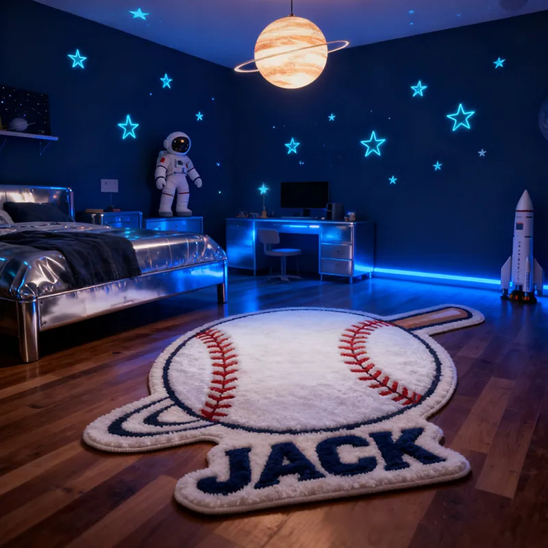 Personalized Home Run Baseball Rug with Custom Name and Bat Design for Sports Fans