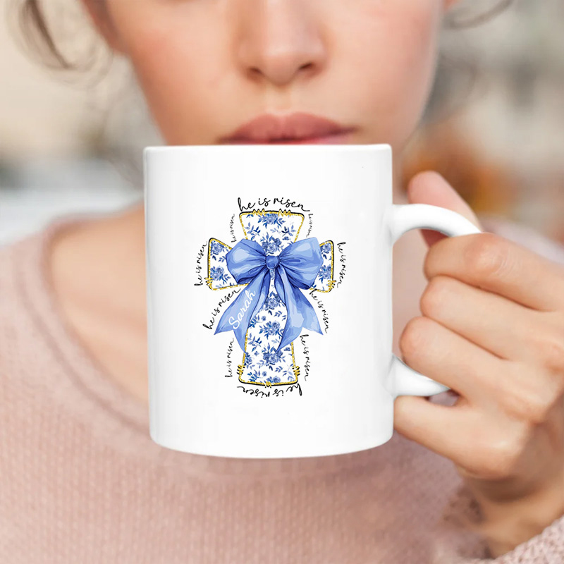 Personalized He Is Risen Bible Verse Jesus Ceramic Mug with Name Christmas Gift for Christians Birthday Gift for Christians
