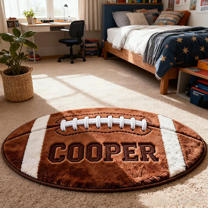 Personalized Football Shaped Rug with Custom Name for Football Fans