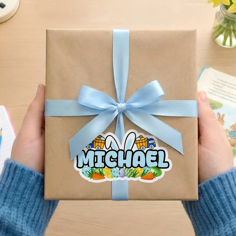 Personalized Cute Easter Bunny Ears Waterproof Stickers Labels with Name Gift Decoration Easter Day Party Favors for Kids