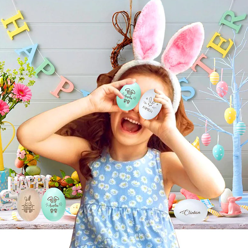 Personalized Easter Egg with Name Engraved Wood Easter Egg with Bunny Ear Easter Decor Gifts for Kid Easter Egg Easter Basket Decor Keepsake