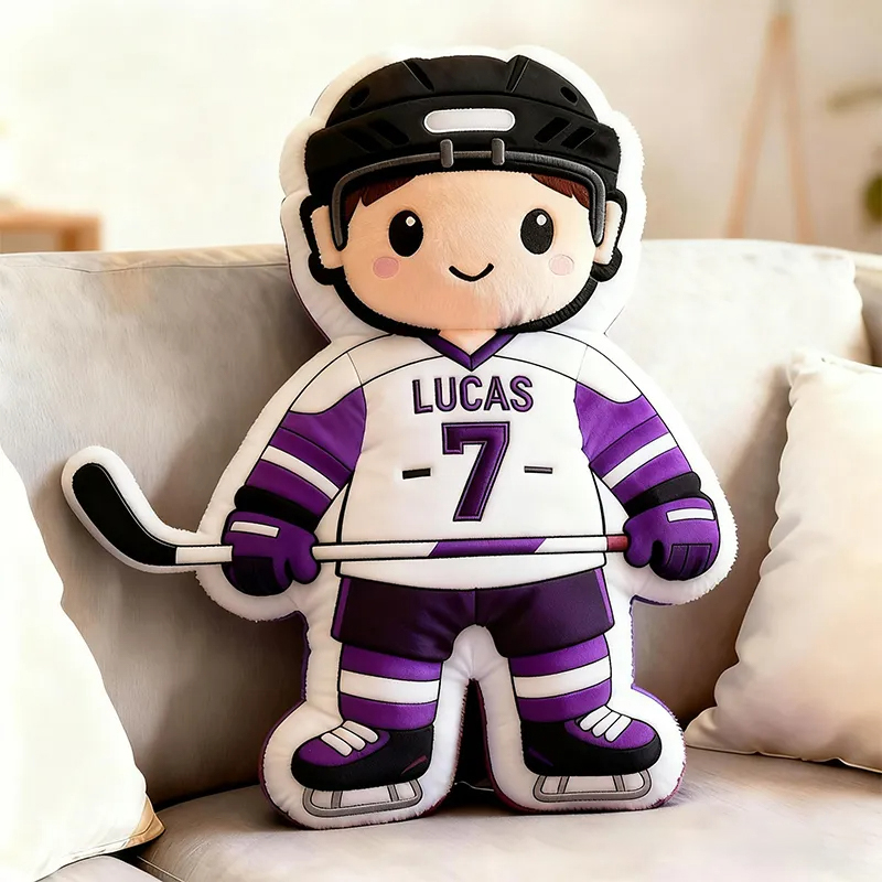 Personalized Cute Ice Hockey Pillow with Custom Details for Kids Girls and Boys