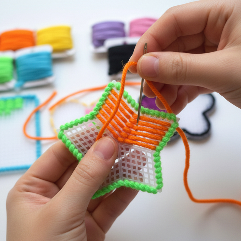 Personalized Kids Sewing Practice Kit Fun DIY Craft with Colorful Yarn and Plastic Canvas Shapes Kids Safe Sewing Practice Kit