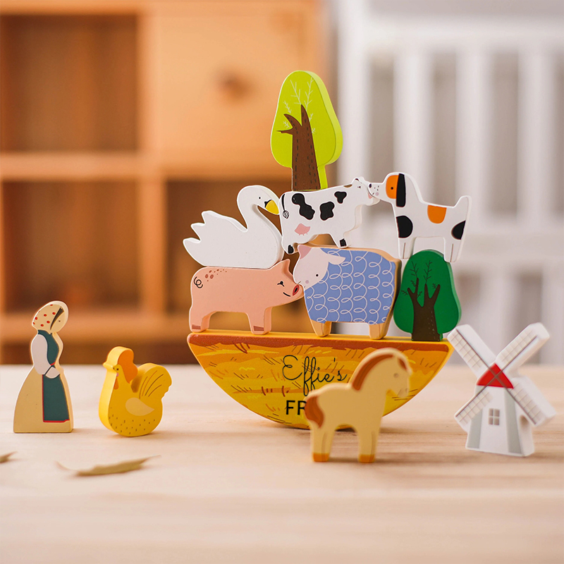 Personalized Wooden Farm Stacking Toy Set for Kids Custom Name, Creative and Educational Play