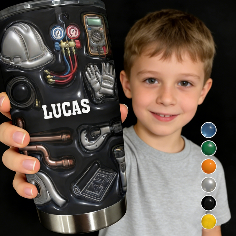 Personalized 2D Flat Construction Theme Tumbler Birthday Gift for Kids