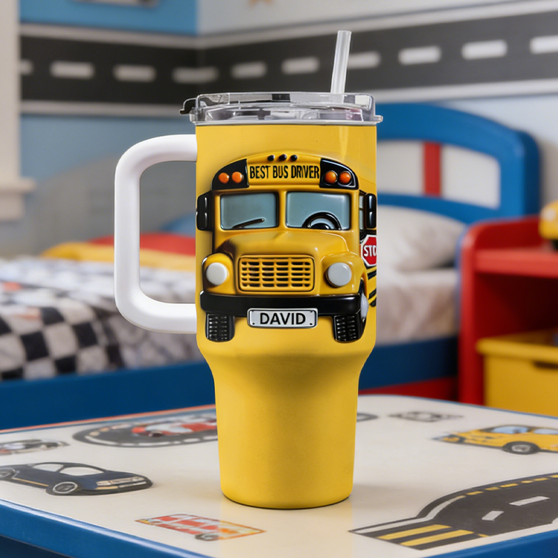 Personalized Best Bus Driver School Bus Design 40oz Tumbler with Straw Gift for Bus Drivers