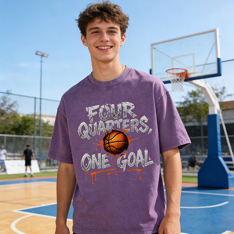 Personalized "One Team One Grind" Basketball Graffiti Washed T-Shirt for Basketball Enthusiasts and Street Culture Fans