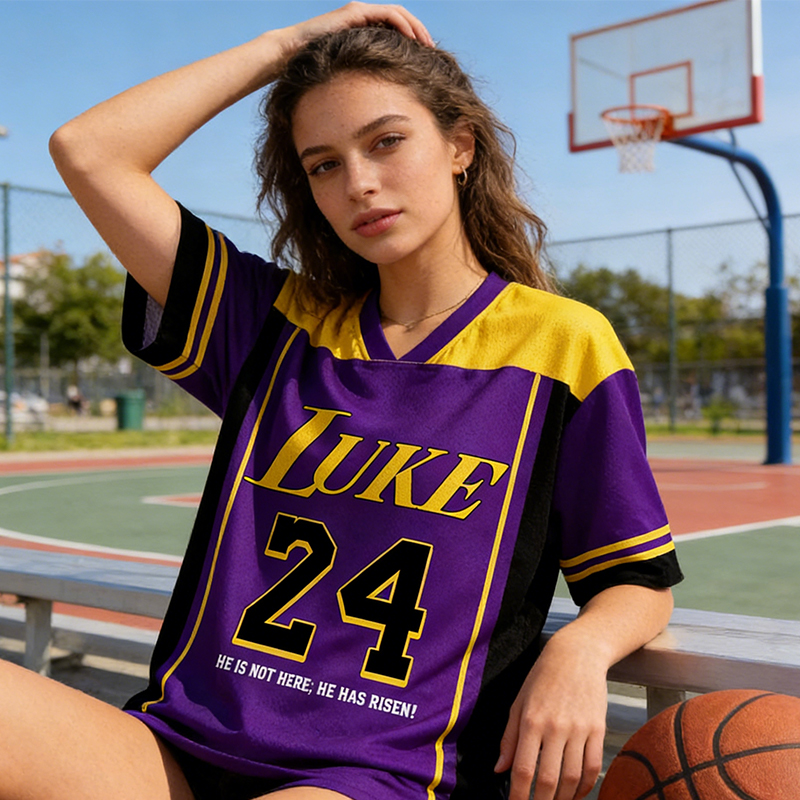 Personalized "He Is Rizzin'" Purple Mesh Basketball Jersey Custom Faith and Hoop Style for Christian Athletes