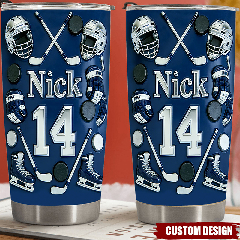 Personalized Ice Hockey Tumbler with Custom Name and Number For Hockey Lover