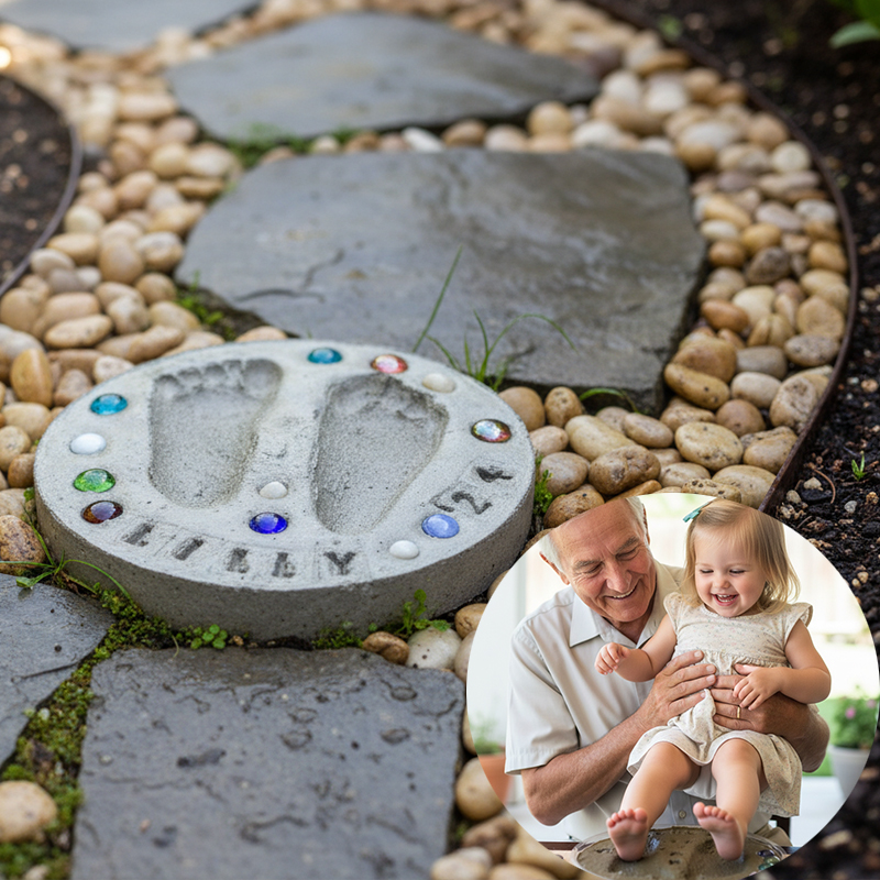 Personalized DIY Stepping Stone Kit Custom Handprint  Footprint Keepsake with Gems and Easy Mixing Cement