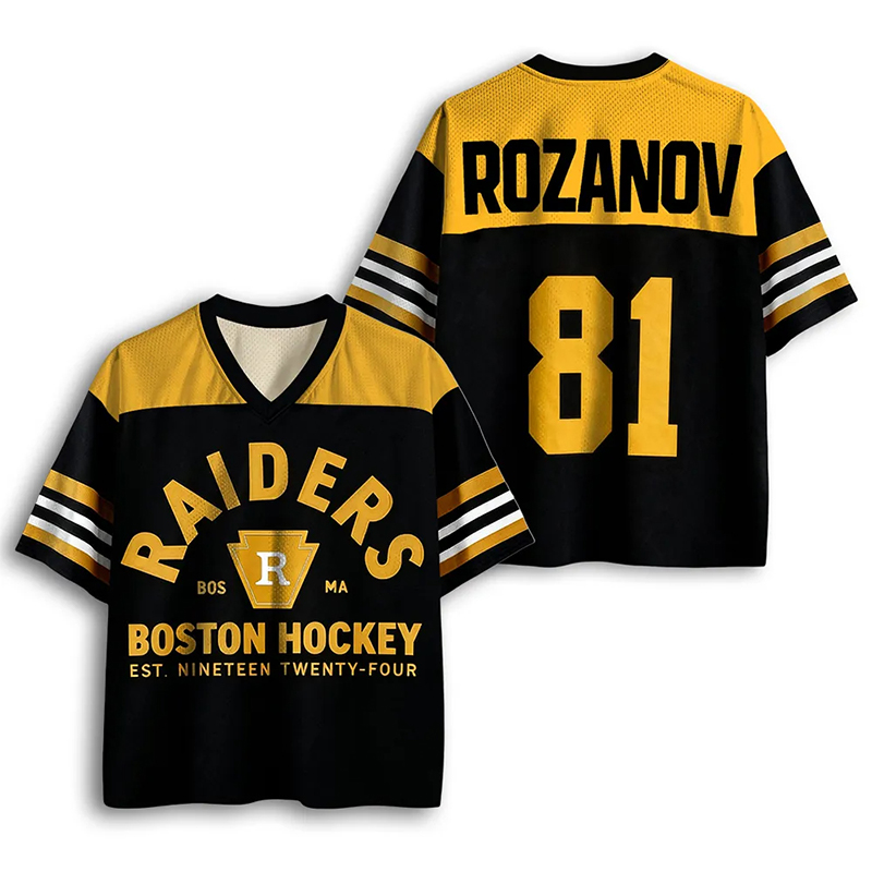 Personalized Black Gold Boston Raiders Hockey Team Mesh Jersey for Ice Hockey Lovers