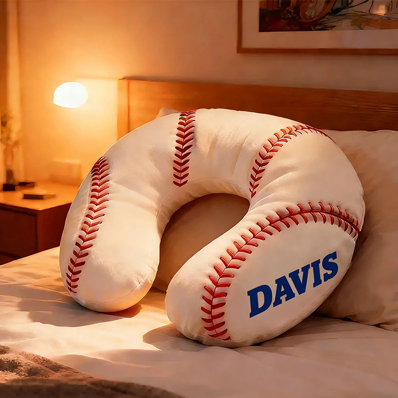 Personalized Baseball U-Shaped Pillow with Custom Name Design