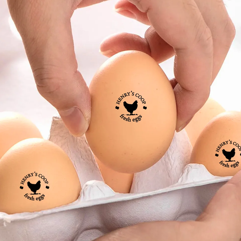 Personalized Hen Silhouette Egg Safe Egg Stamp Carton Stamp with Food Grade Ink Text and Box Birthday Gift for Farmer Breeder