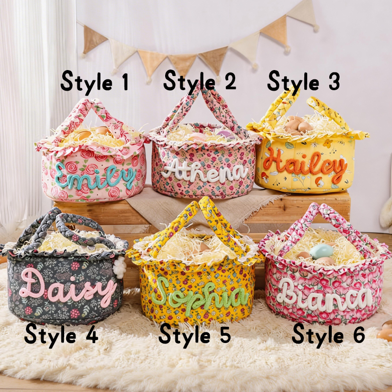 Personalized Kids Easter Basket Personalized Quilted Easter Egg Hunt Basket Cotton Baby Gift Basket Baby Name Basket Easter Basket Spring Decor Basket