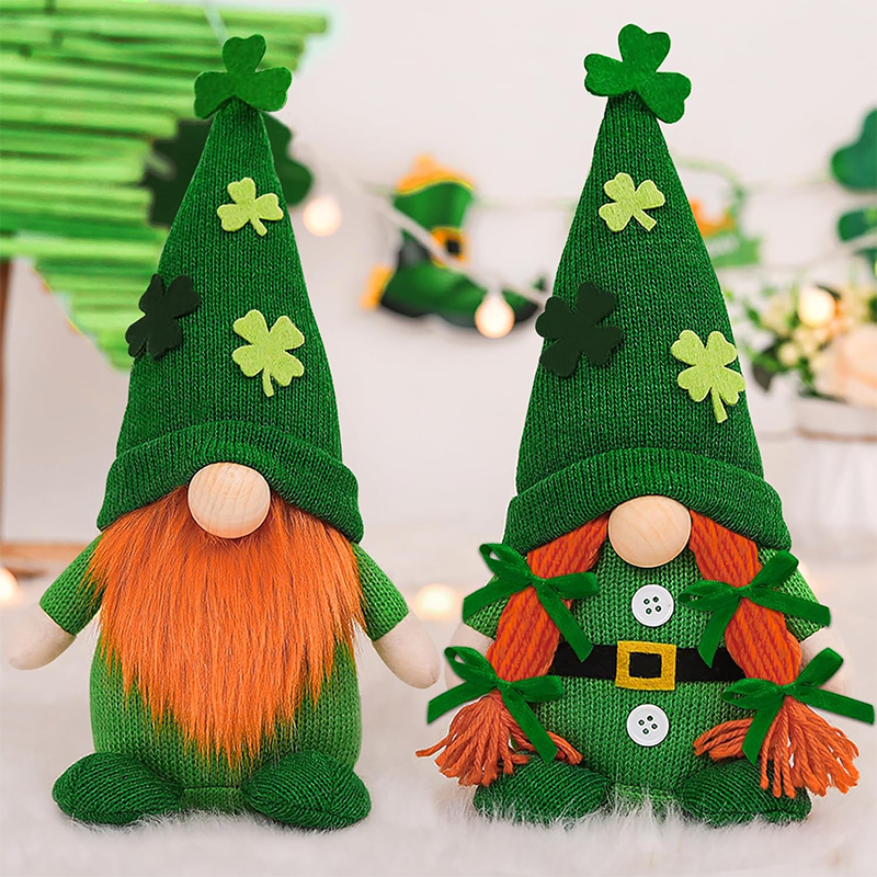 St Patricks Day Gnomes Decorations for Home Handmade Irish Leprechaun Gnome Plush Doll Ornaments with Lucky Shamrock Clover Saint Patricks Scandinavian Dwarf Tiered Tray Decor